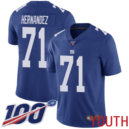 Youth New York Giants 71 Will Hernandez Royal Blue Team Color Vapor Untouchable Limited Player 100th Season Football NFL Jersey